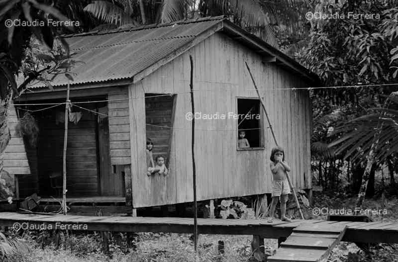 Children Beside An Amazon Tributary